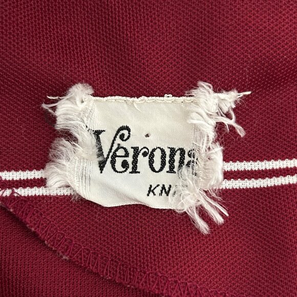 Verona Knits Vintage Sleeveless Burgundy & White Striped Mod Dress (S) - Picture 15 of 16